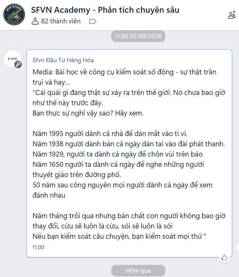 Thảo luận về thông tin thị trường trong nhóm SFVN Academy